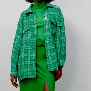Zara Green Tweed Oversized Shacket Size XS